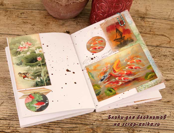 блокнот своими руками, блокнотик с рыбками, блокноты своими руками, бумага с рыбками, бумага для скрапбукинга